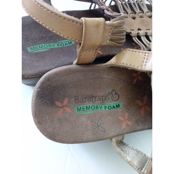 Women’s BareTraps Memory Foam Sandals Size 7.5 M Tan Strappy Wedge Heel - Picture 7 of 7